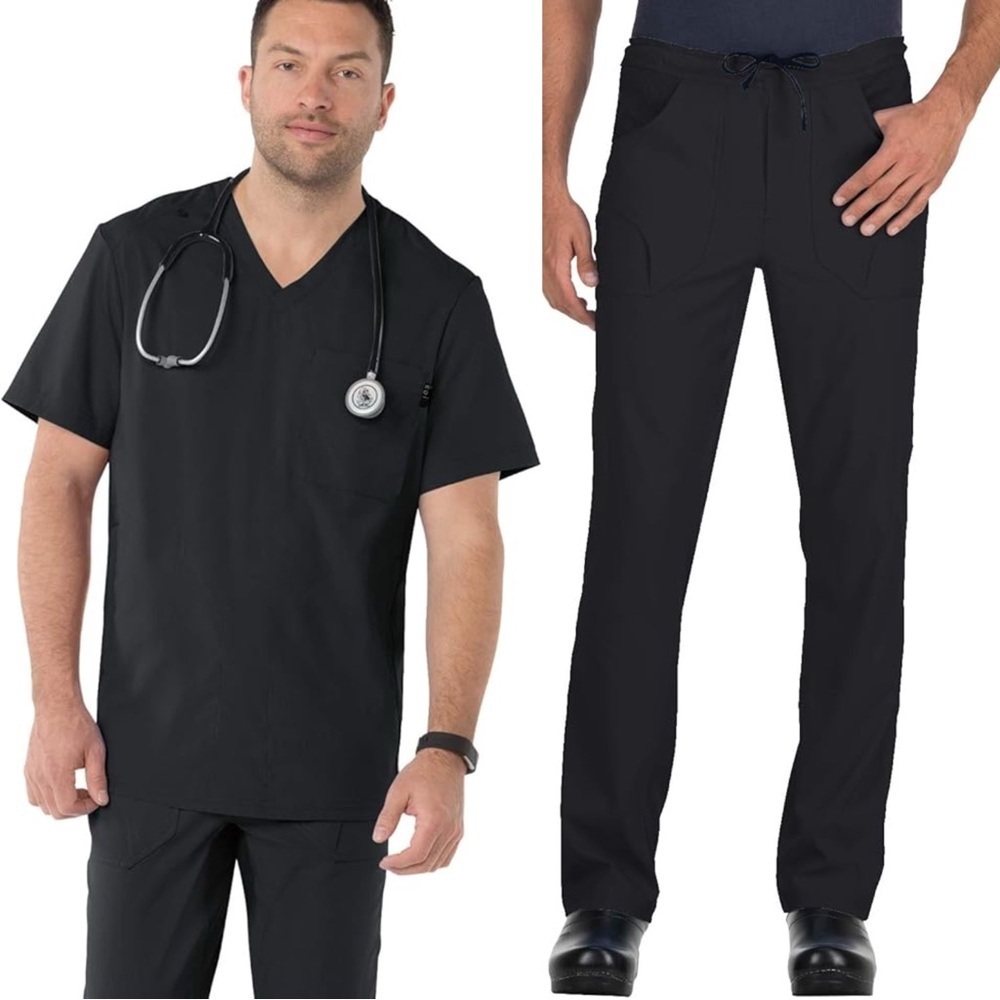 Koi Lite Men’s Lightweight Athletic Style Force Scrub Set Top Pants Black Stripe